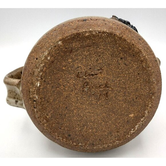 Stoneware Teapot Lid Mustache Ponytail Vintage 1970s Artist Signed Bottom 5 Inch - Picture 13 of 14